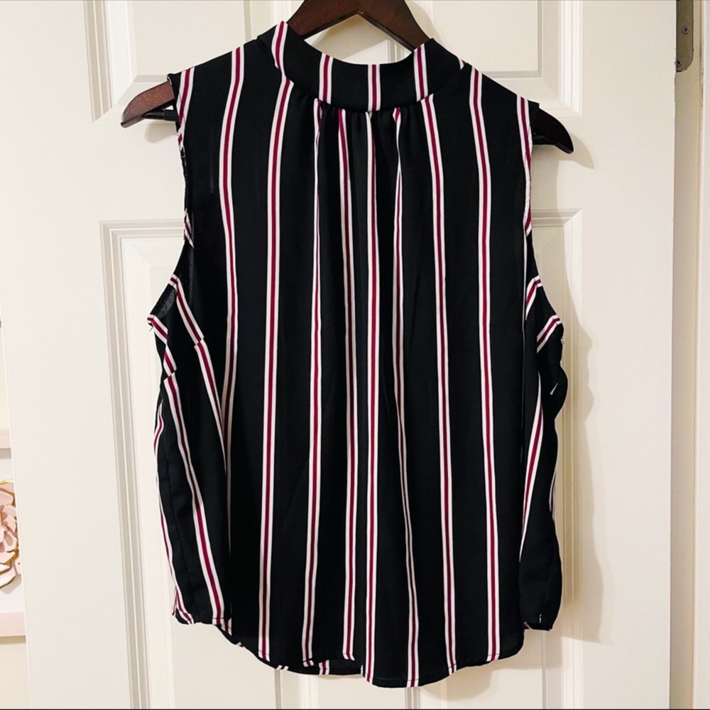 Who What Wear Black Striped Mock Neck Sleeveless Career Blouse - 1X